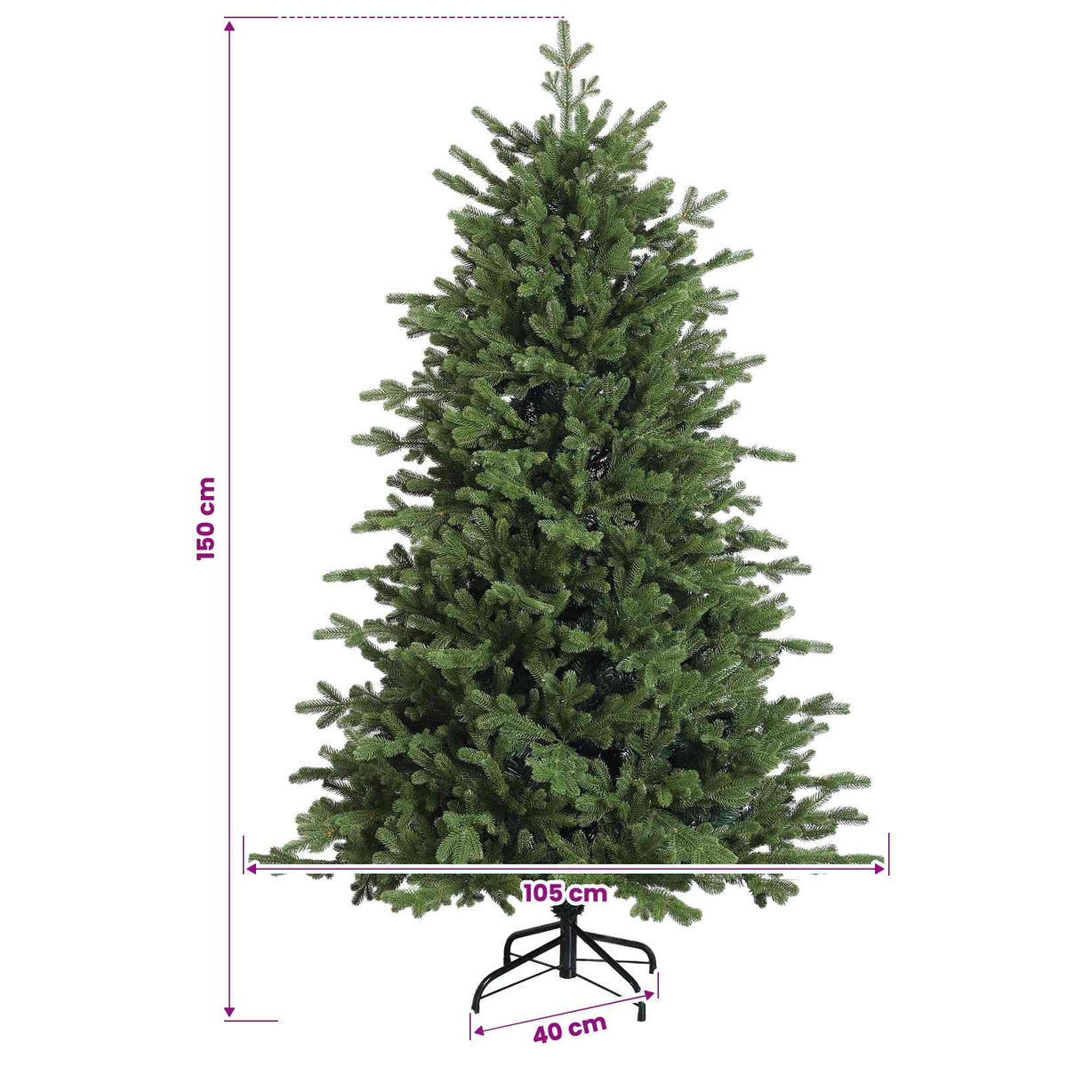 Albero di Natale Artificiale con Rami Pieghevoli 150 cm 150 LED