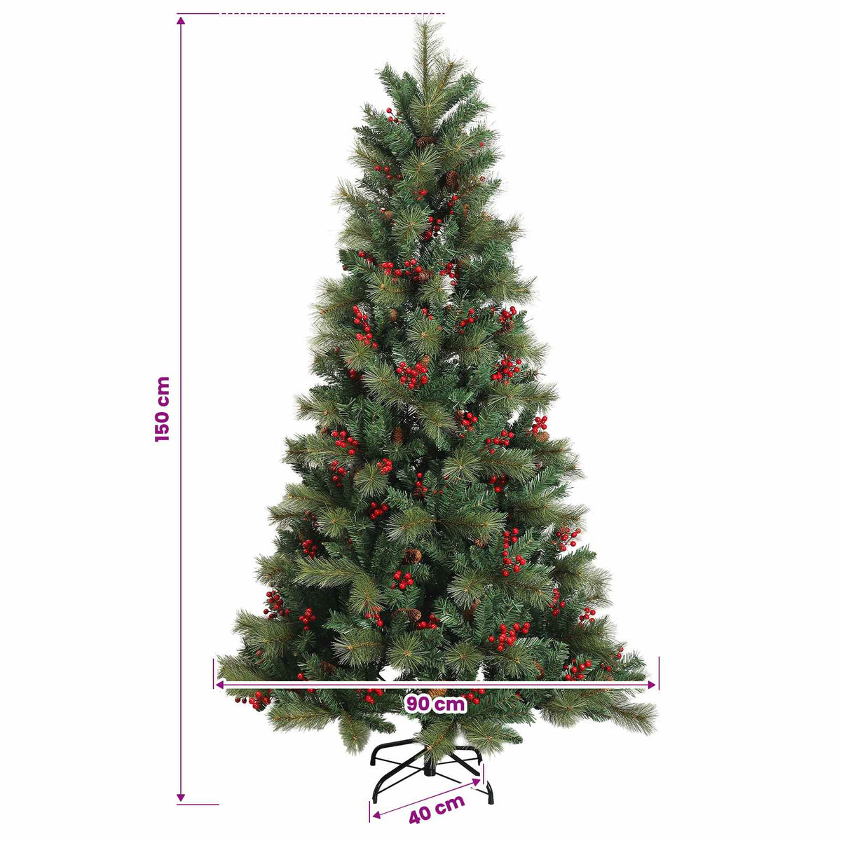 Albero di Natale Artificiale con Rami Pieghevoli 150 cm 150 LED