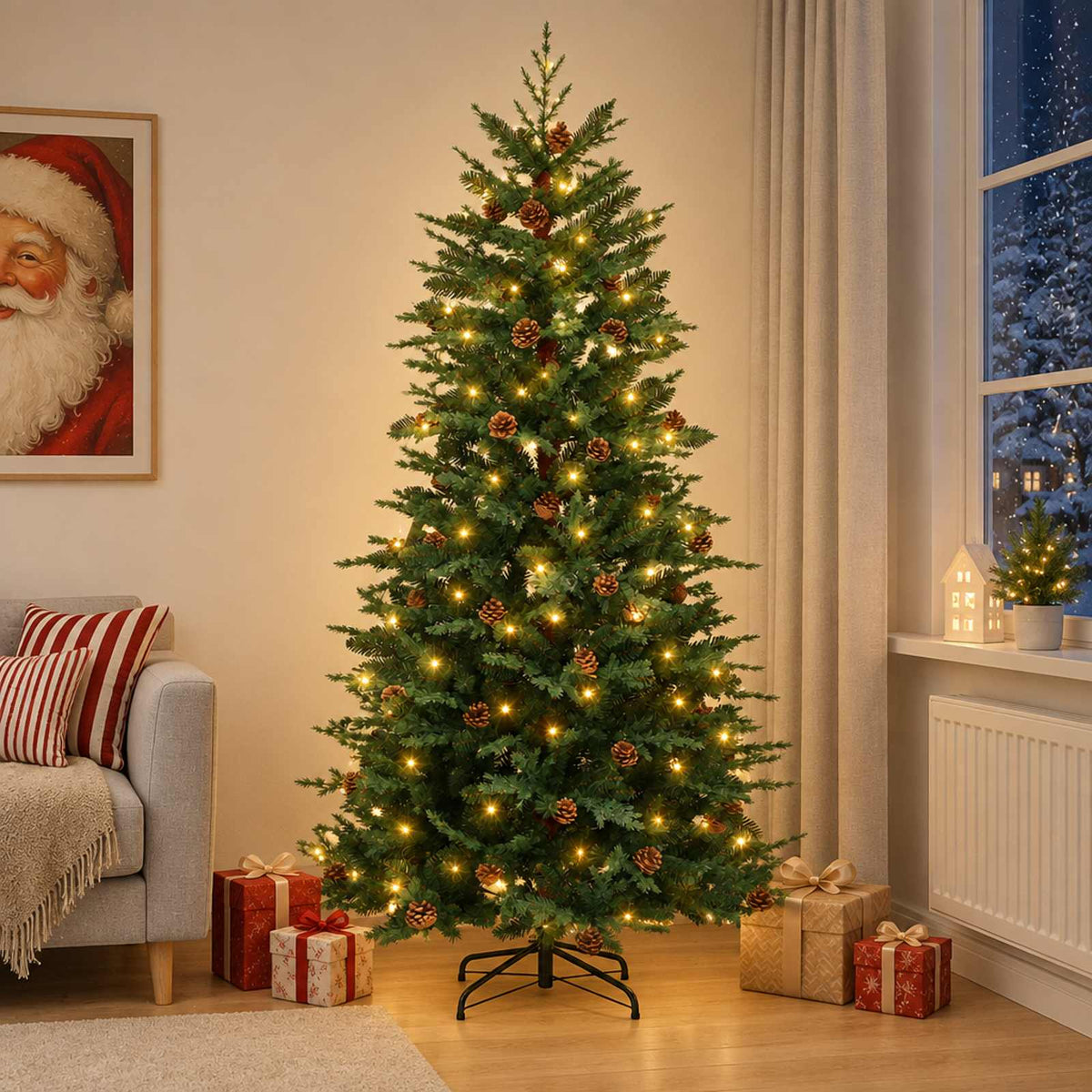 Albero di Natale Artificiale con Rami Pieghevoli 120 cm 150 LED