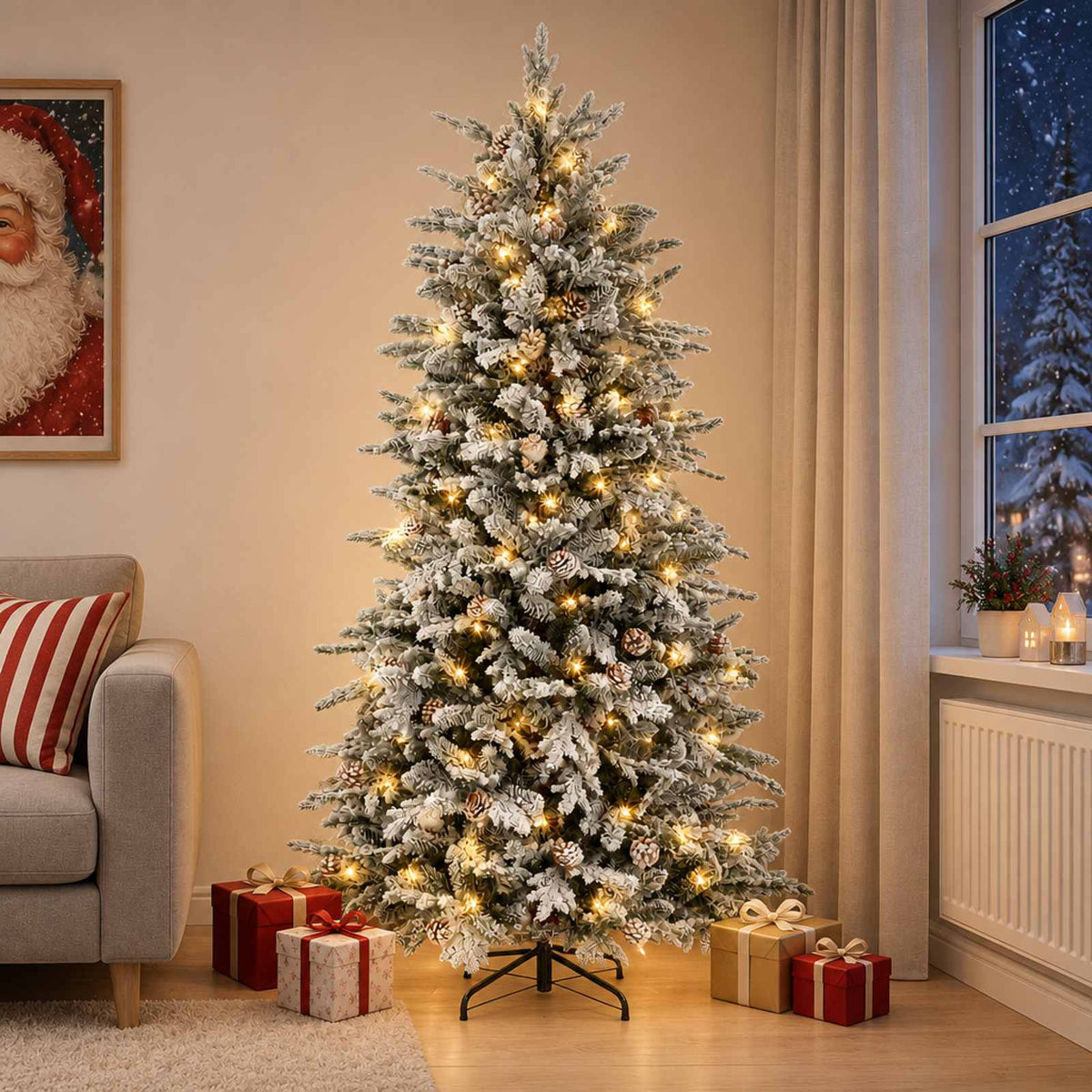 Albero di Natale Artificiale con Rami Pieghevoli 120 cm 150 LED