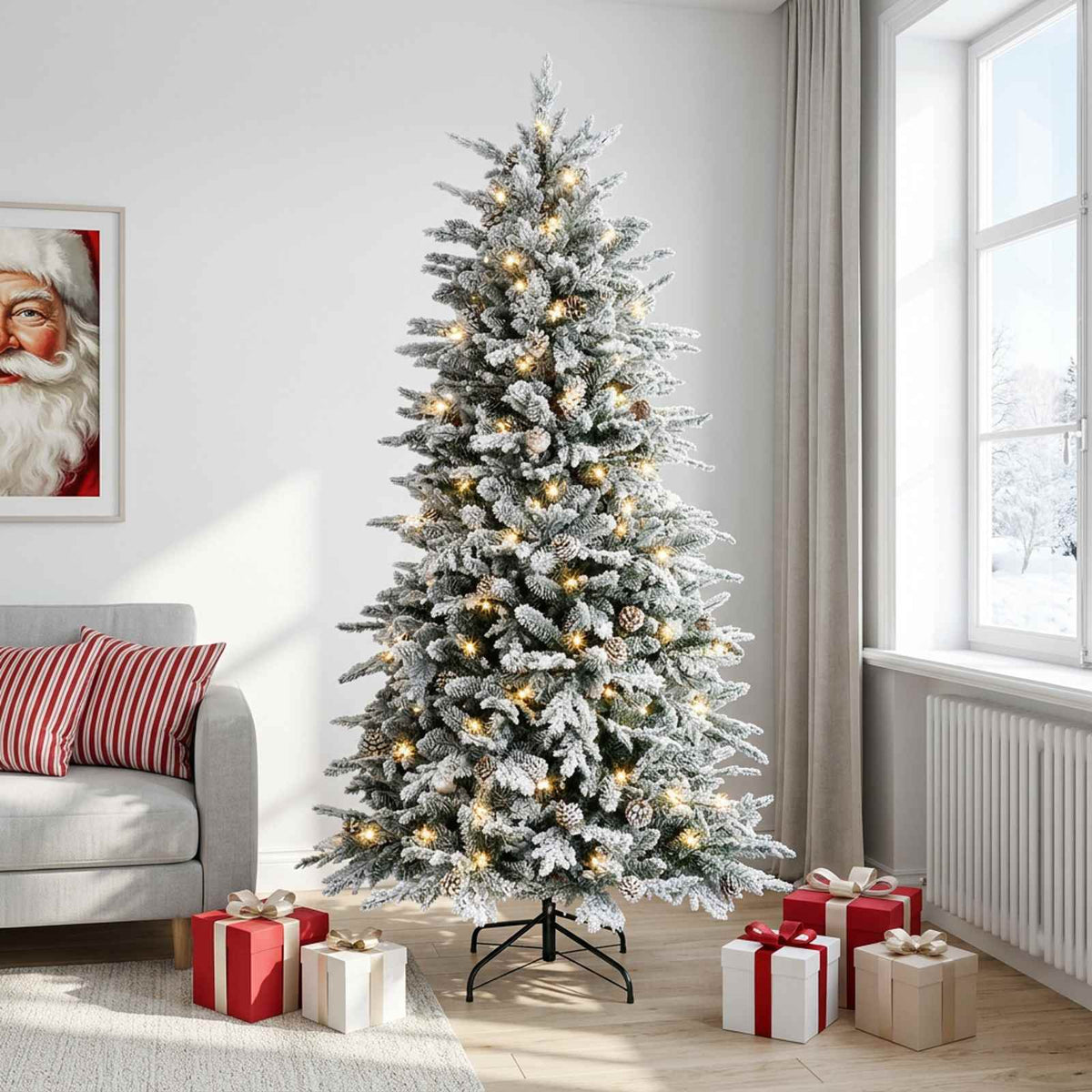 Albero di Natale Artificiale con Rami Pieghevoli 120 cm 150 LED