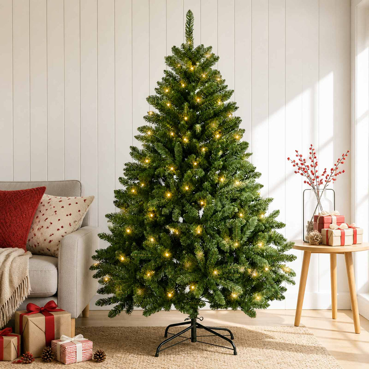 Albero di Natale Artificiale con Rami Pieghevoli 120 cm 150 LED