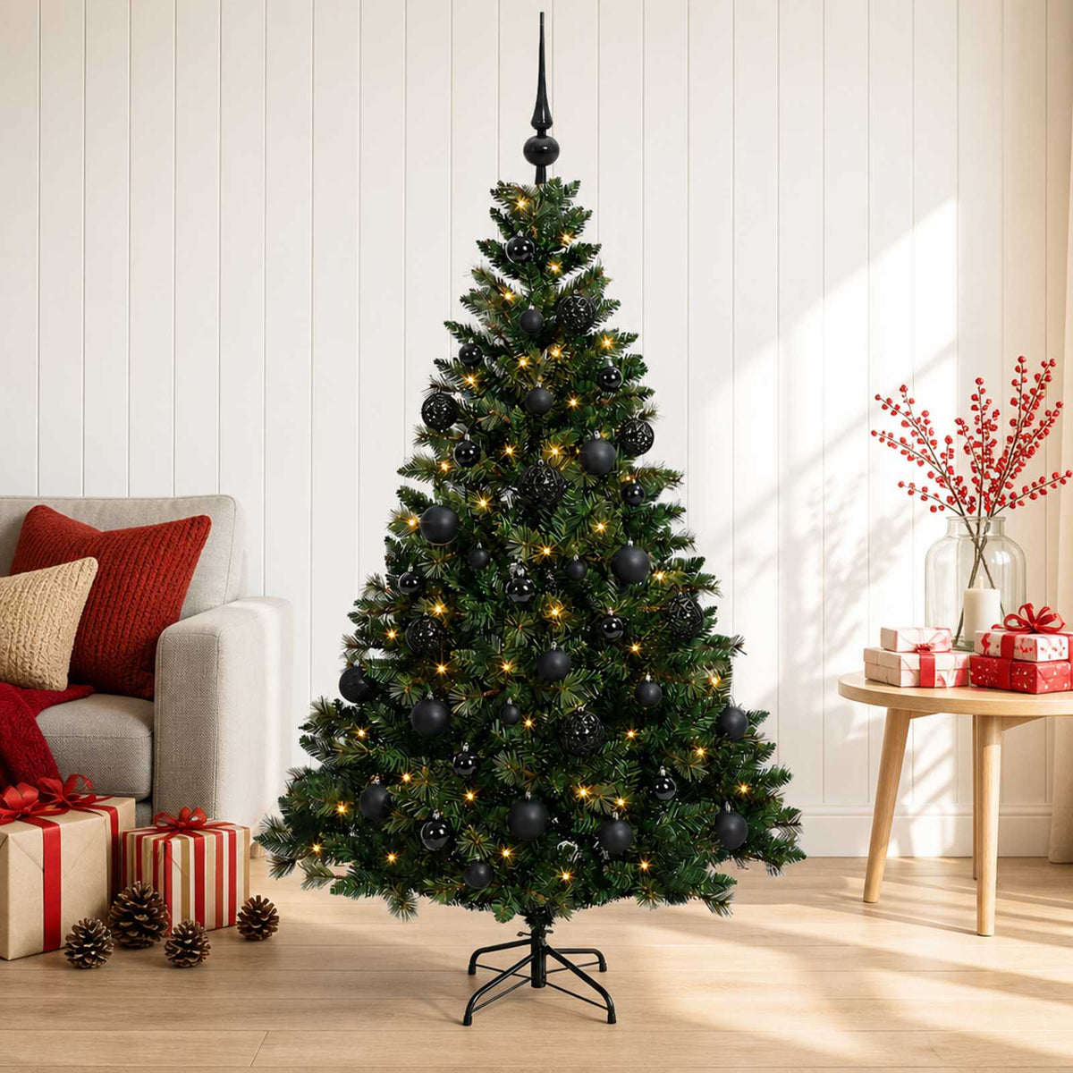 Albero di Natale Artificiale con Palline 150 cm 150 LED