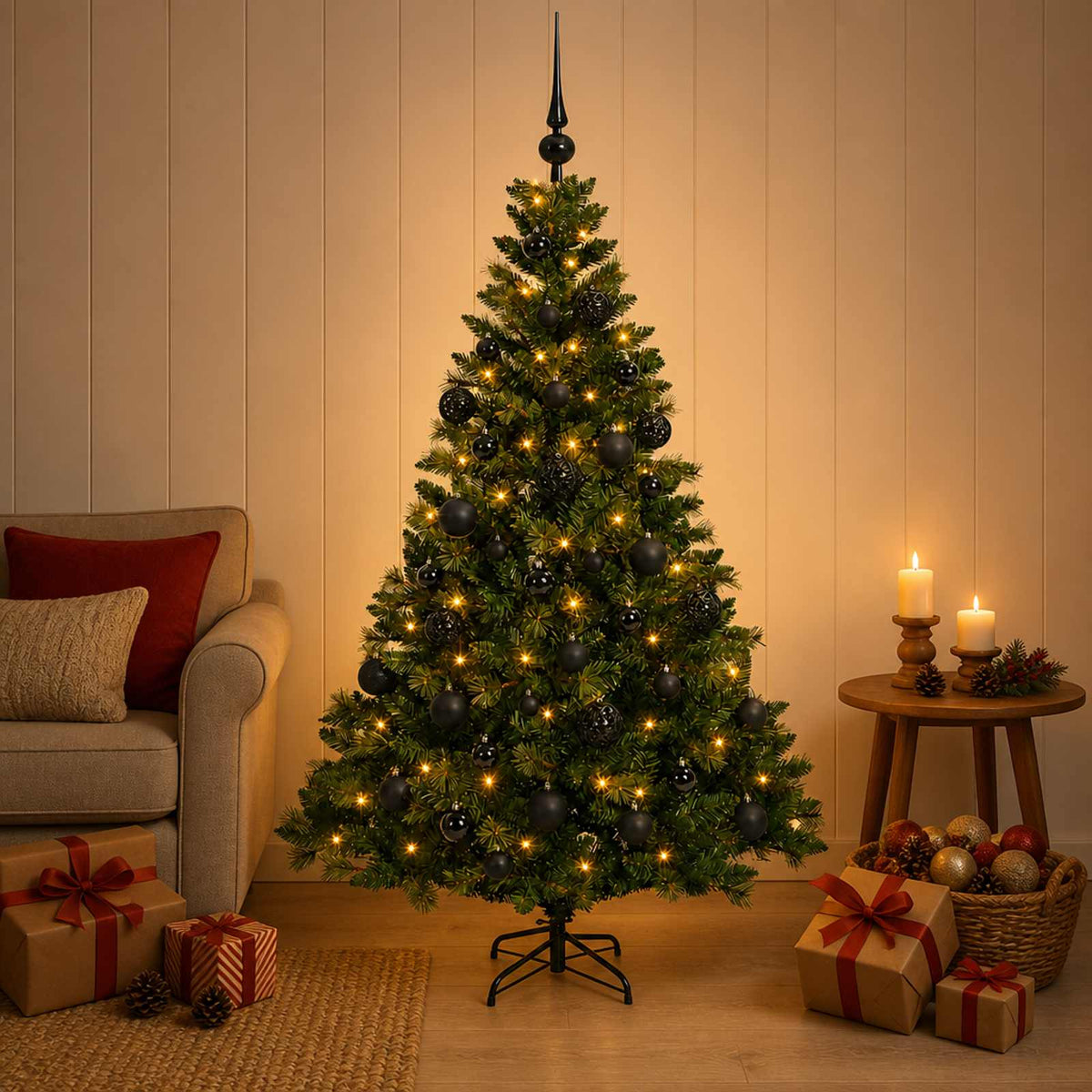 Albero di Natale Artificiale con Palline 150 cm 150 LED