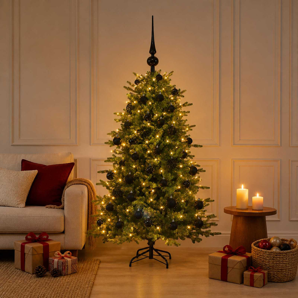 Albero di Natale artificiale con palline 150 cm 150 LED
