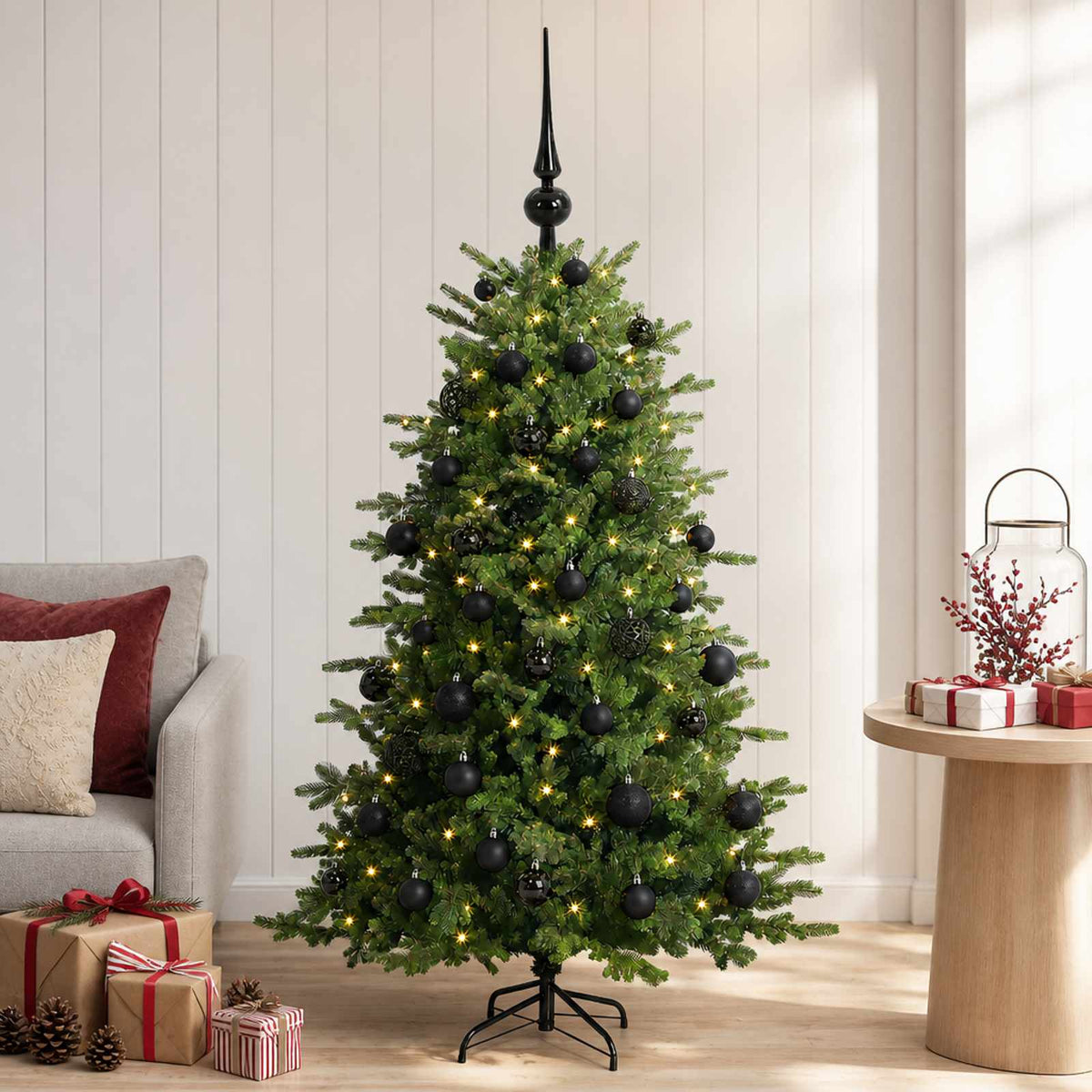 Albero di Natale artificiale con palline 150 cm 150 LED