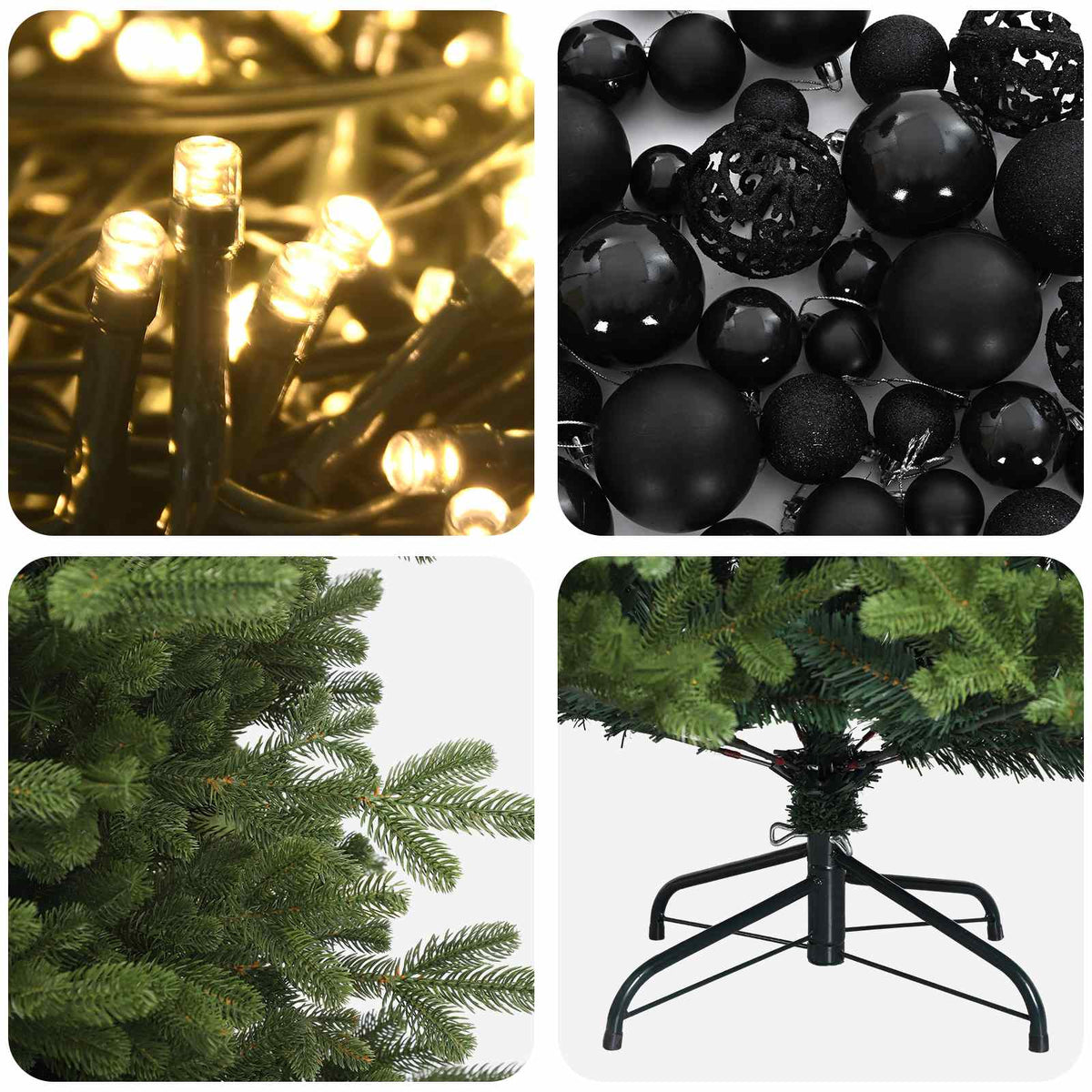 Albero di Natale artificiale con palline 150 cm 150 LED