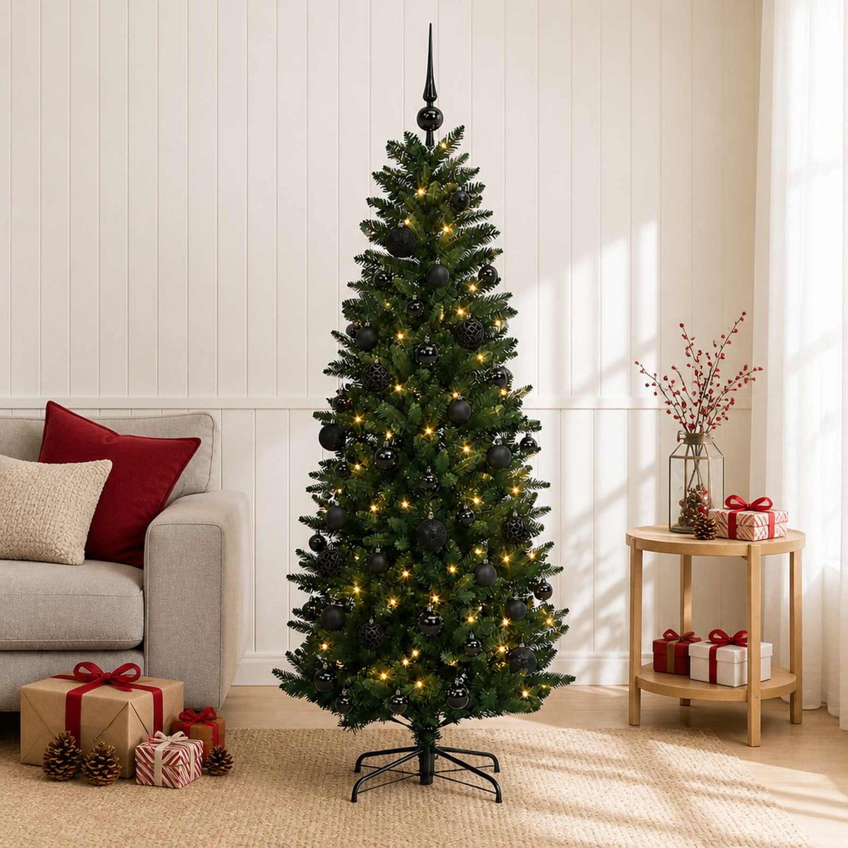 Albero di Natale Artificiale con Palline 150 cm 150 LED