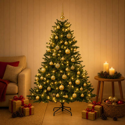 Albero di Natale artificiale con palline 150 cm 150 LED
