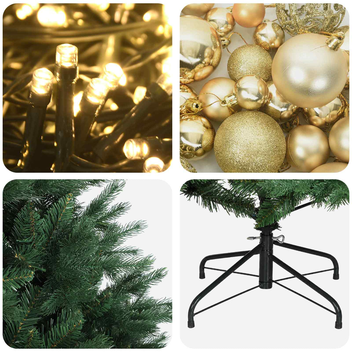 Albero di Natale artificiale con palline 150 cm 150 LED