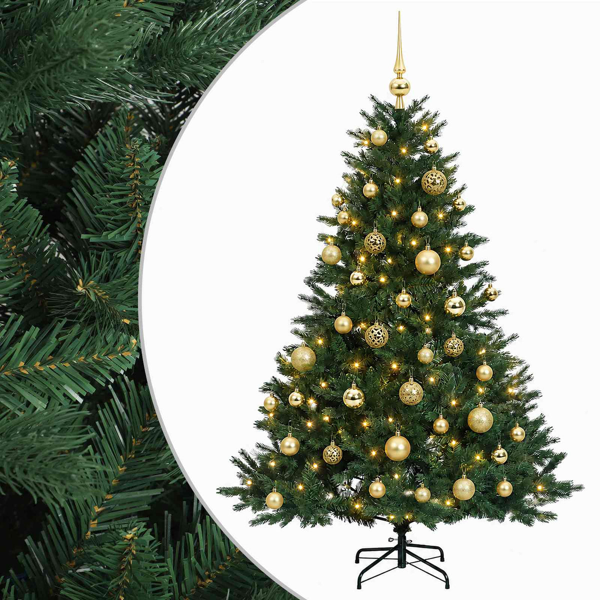 Albero di Natale artificiale con palline 150 cm 150 LED