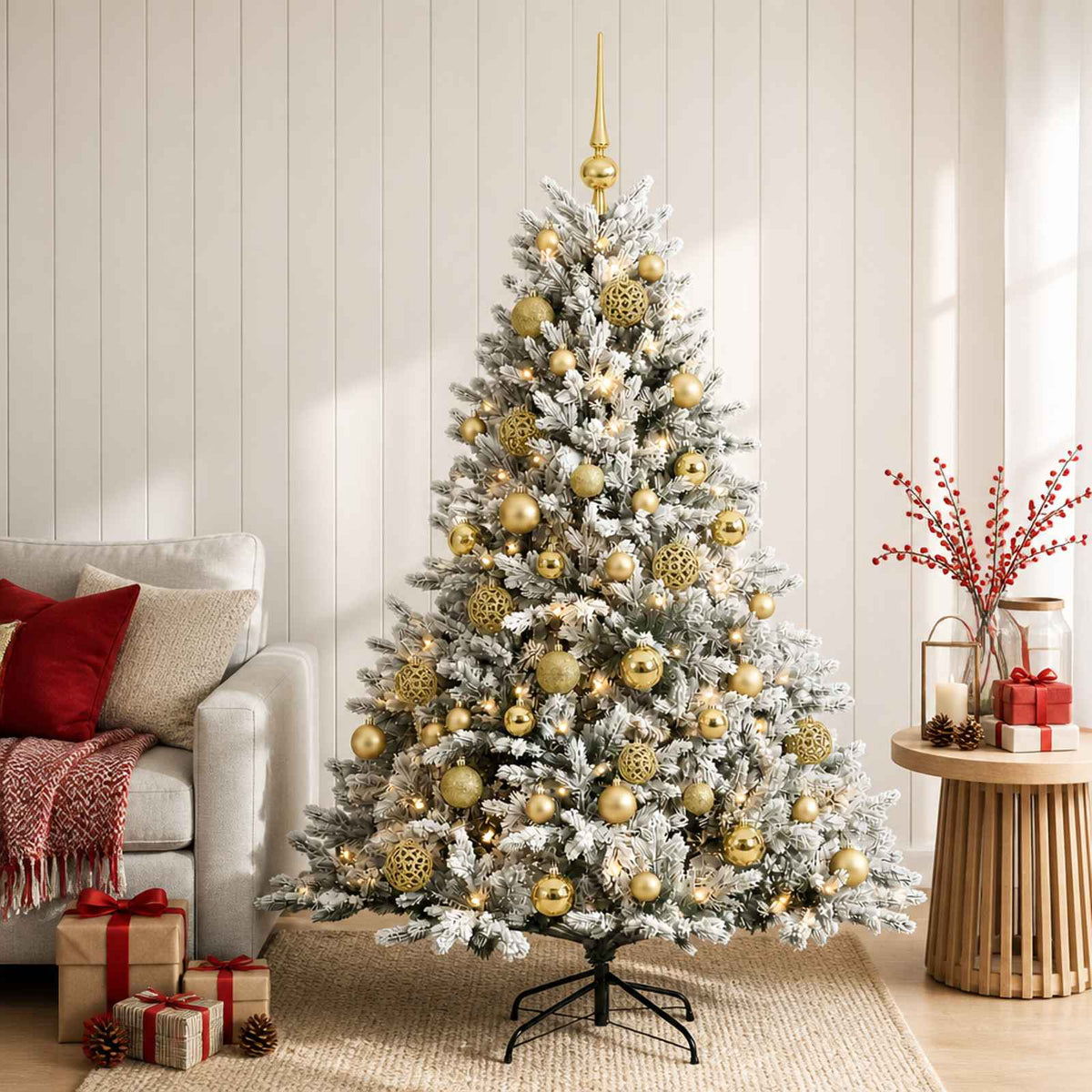 Albero di Natale artificiale con palline 150 cm 150 LED