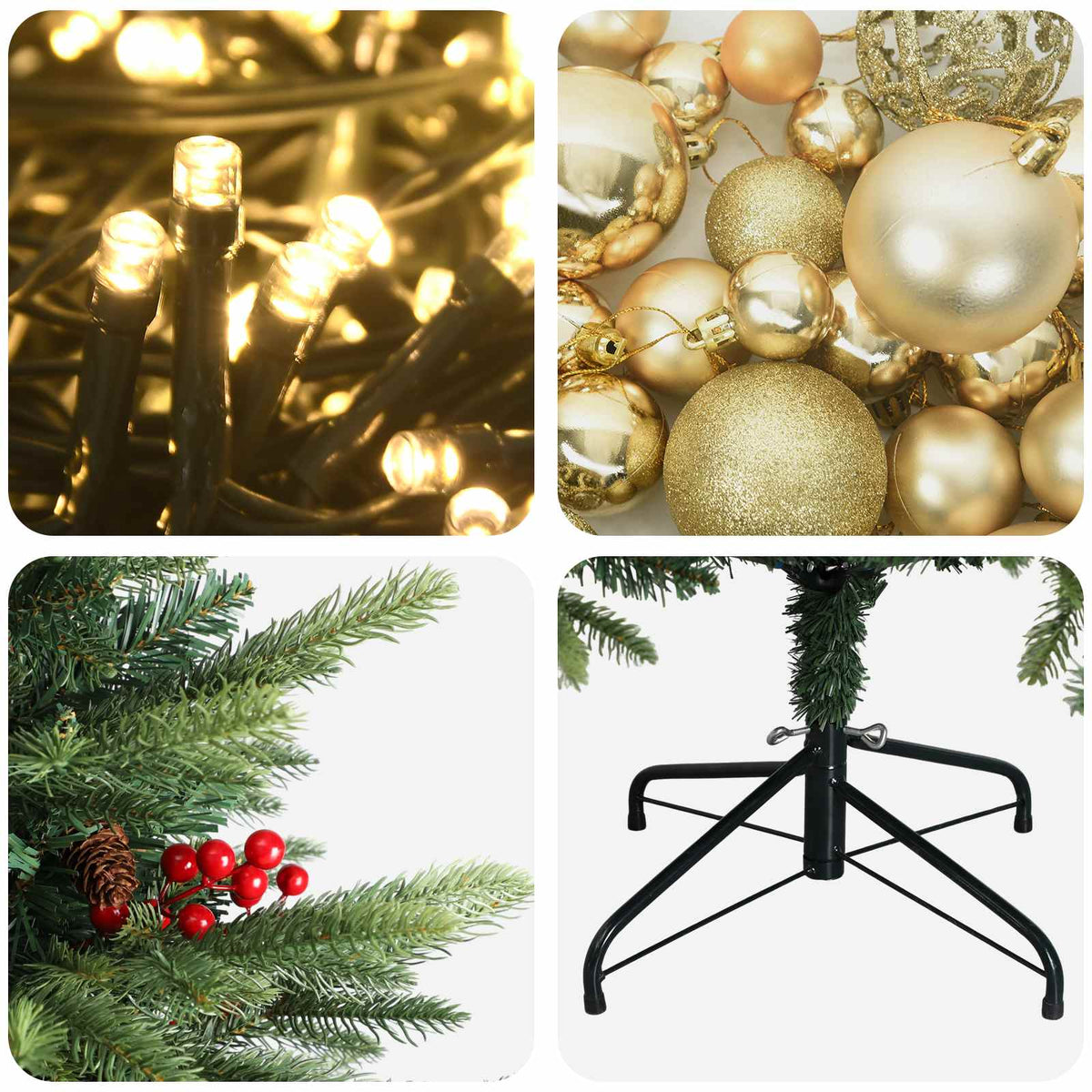 Albero di Natale artificiale con palline 120 cm 150 LED