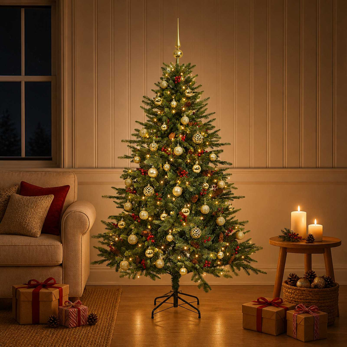 Albero di Natale artificiale con palline 150 cm 150 LED