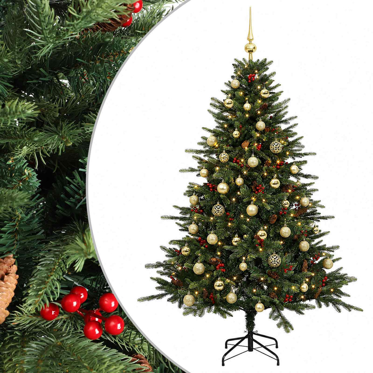 Albero di Natale artificiale con palline 150 cm 150 LED