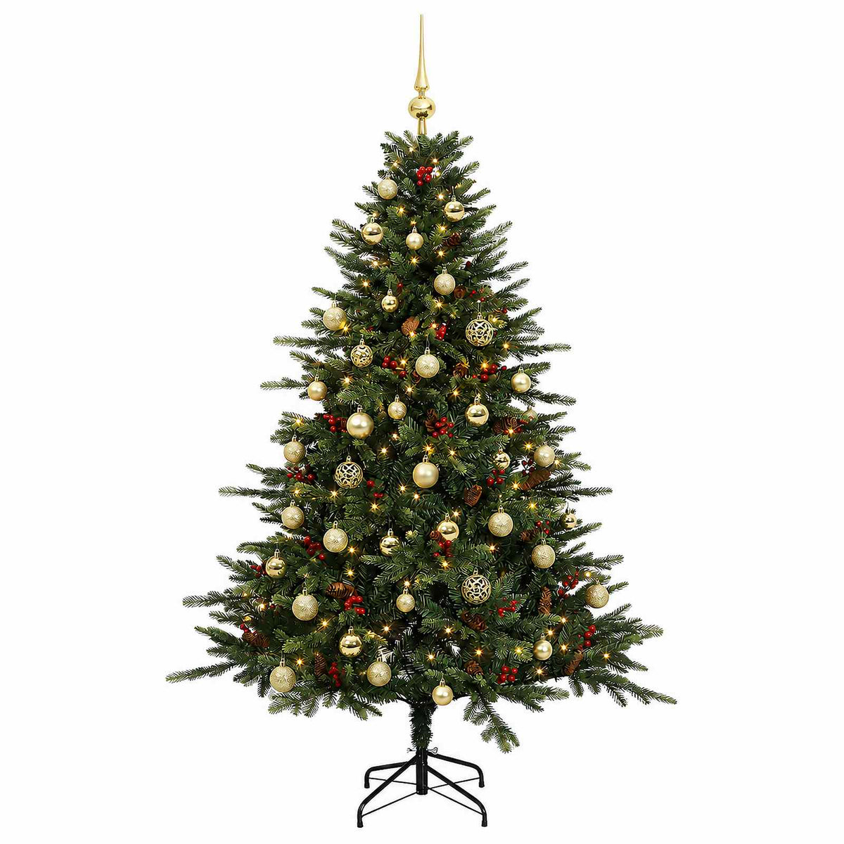 Albero di Natale artificiale con palline 150 cm 150 LED
