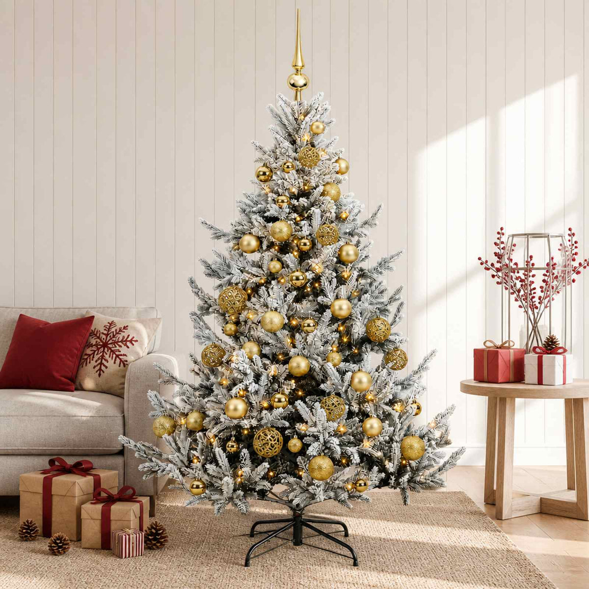 Albero di Natale artificiale con palline 150 cm 150 LED