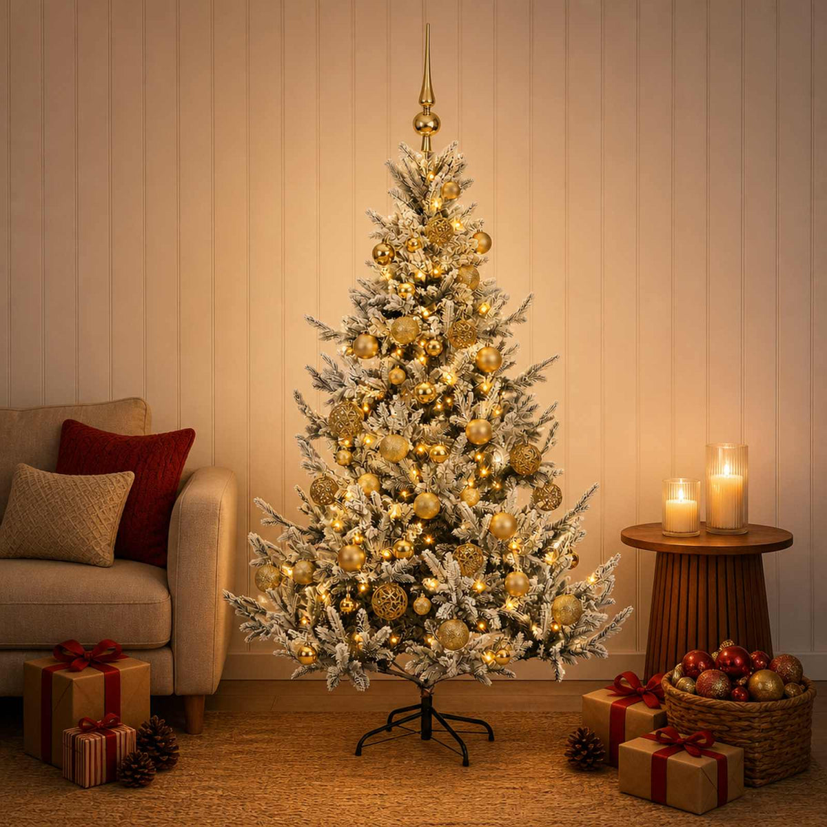 Albero di Natale artificiale con palline 150 cm 150 LED
