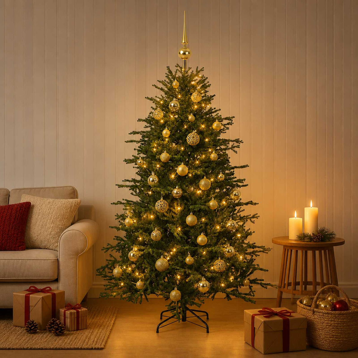 Albero di Natale artificiale con palline 150 cm 150 LED