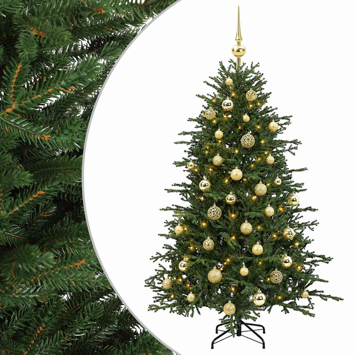 Albero di Natale artificiale con palline 150 cm 150 LED