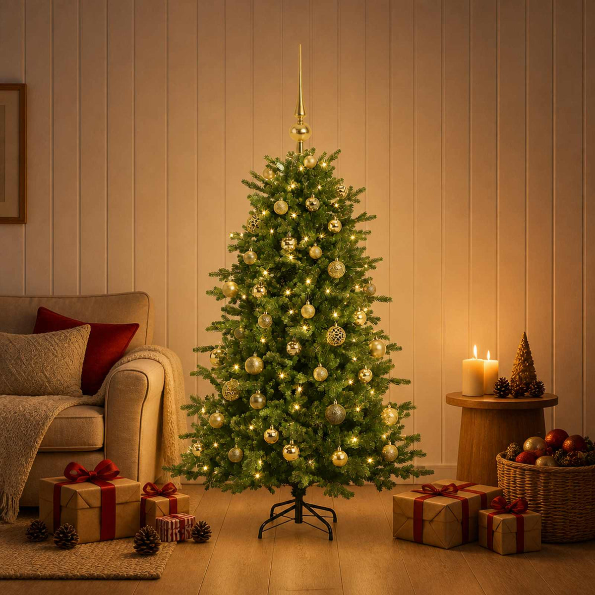 Albero di Natale artificiale con palline 150 cm 150 LED | homemem39
