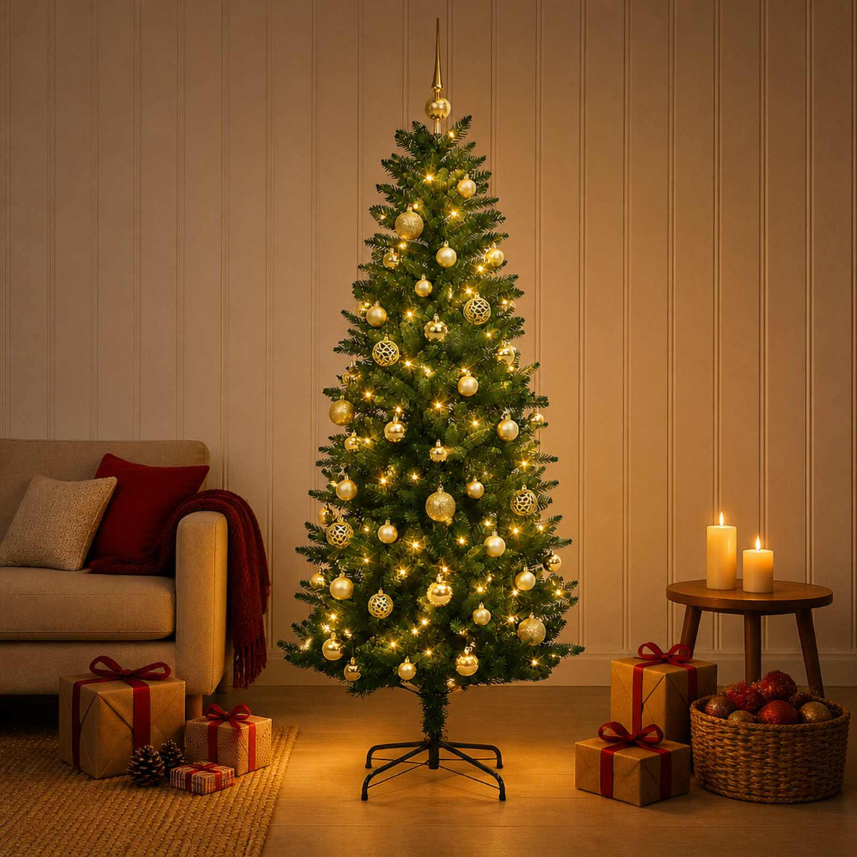 Albero di Natale Artificiale con Palline 150 cm 150 LED