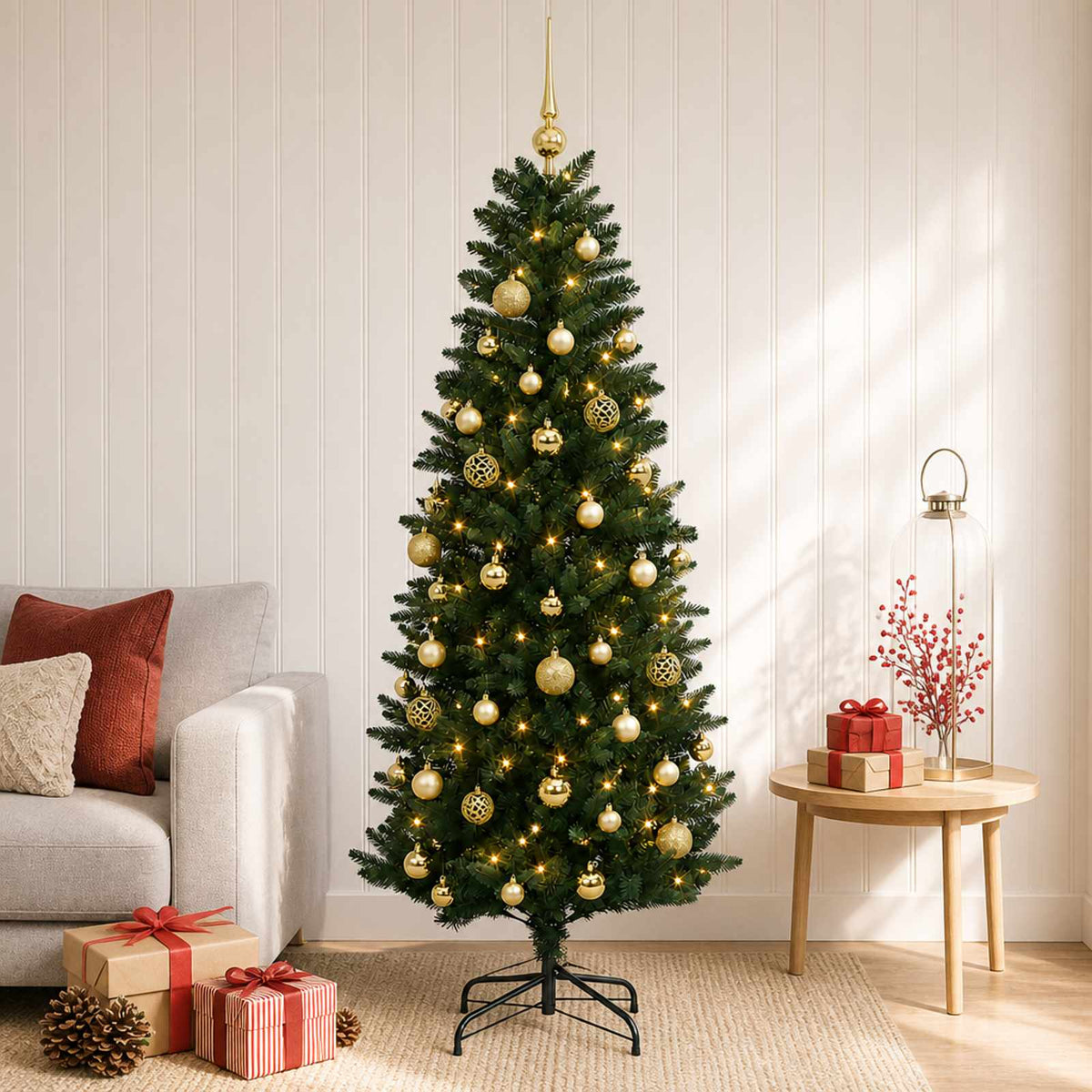 Albero di Natale Artificiale con Palline 150 cm 150 LED