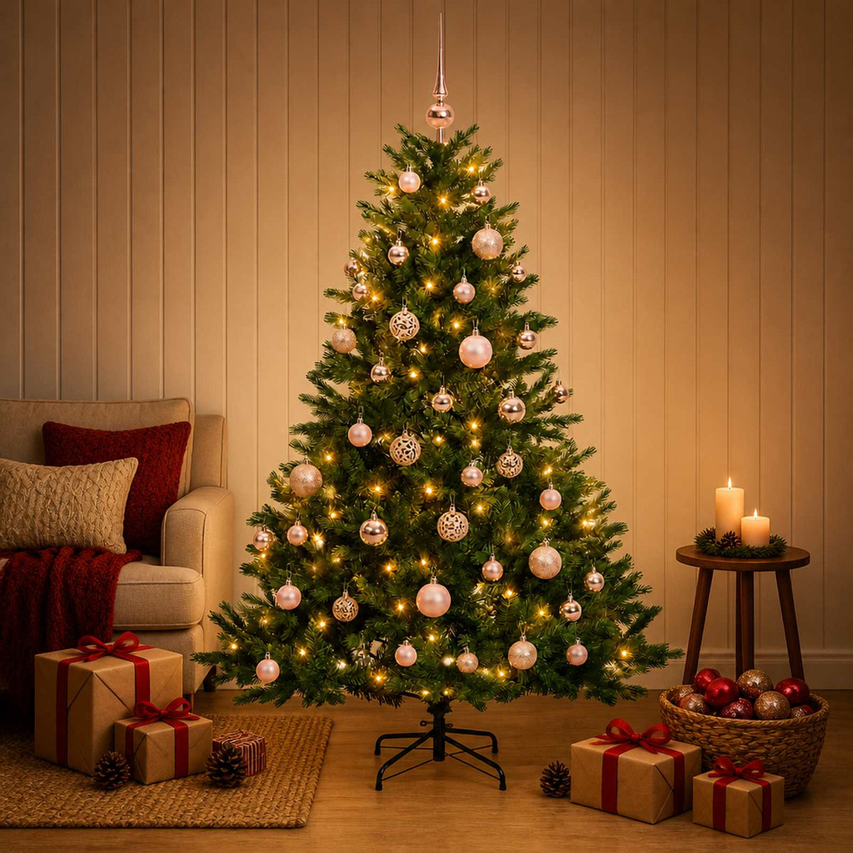 Albero di Natale artificiale con palline 150 cm 150 LED