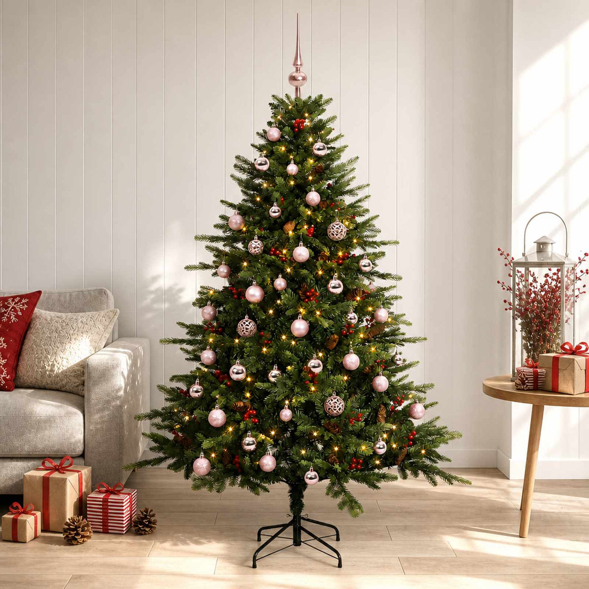 Albero di Natale artificiale con palline 150 cm 150 LED