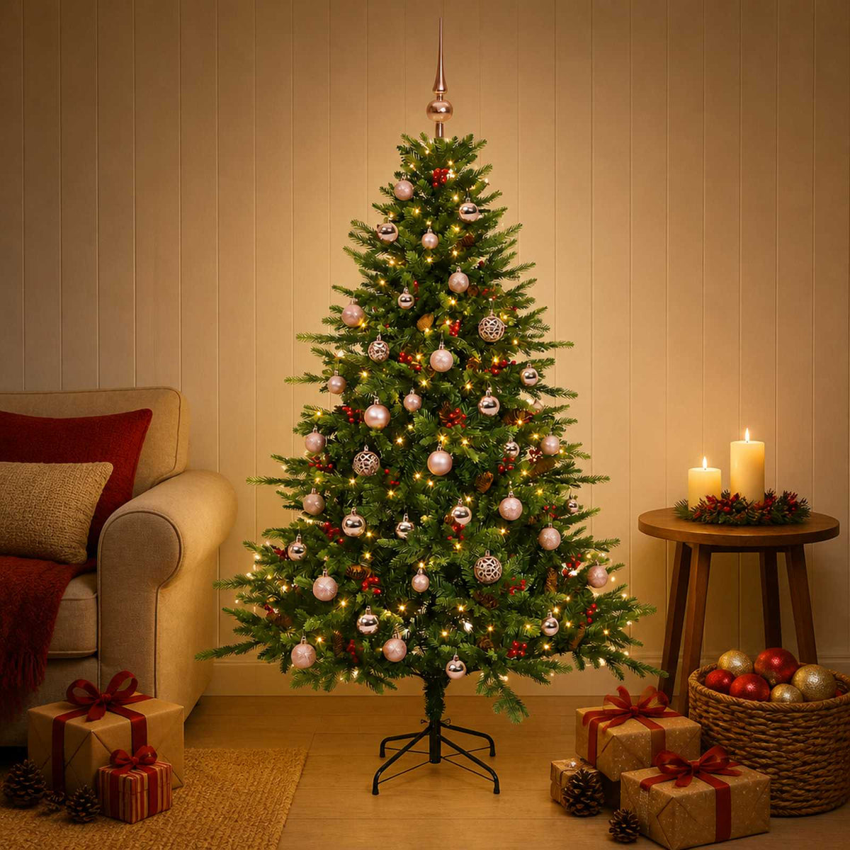 Albero di Natale artificiale con palline 150 cm 150 LED