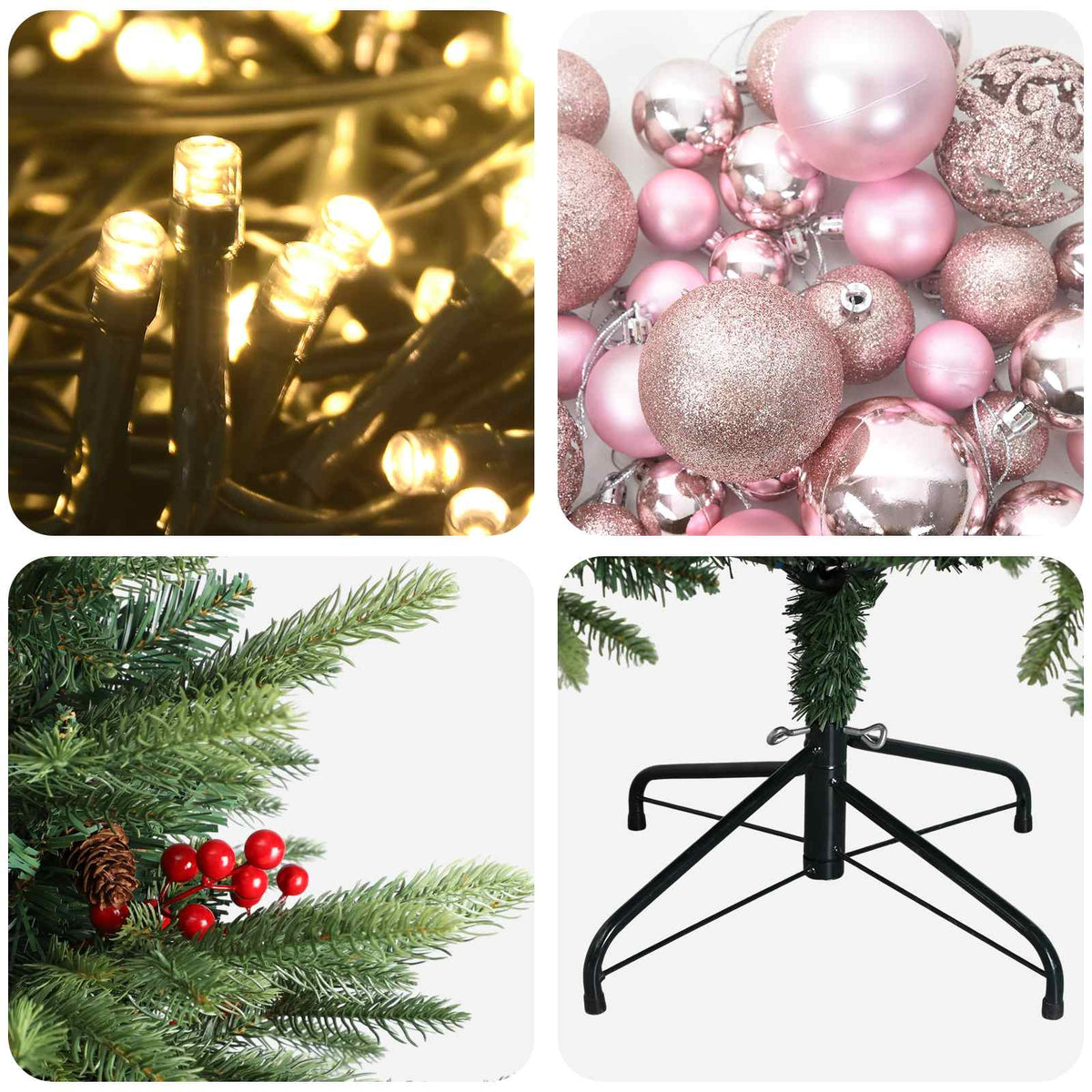 Albero di Natale artificiale con palline 150 cm 150 LED