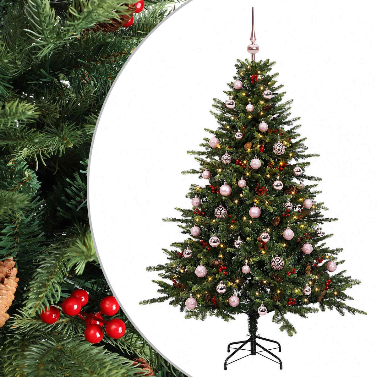 Albero di Natale artificiale con palline 150 cm 150 LED
