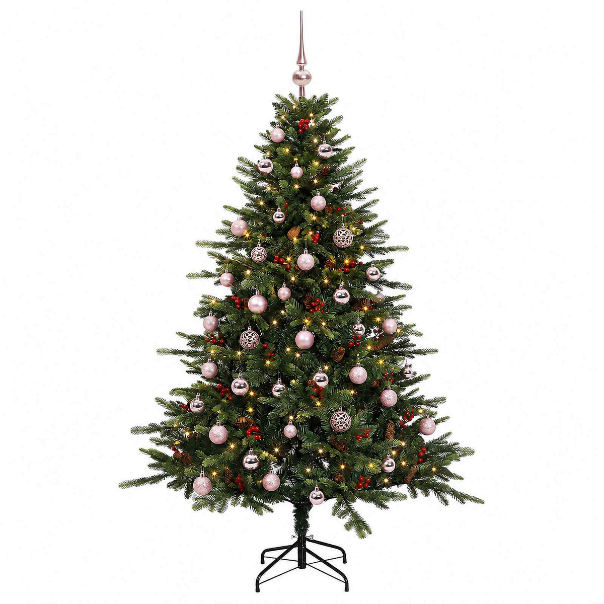 Albero di Natale artificiale con palline 150 cm 150 LED