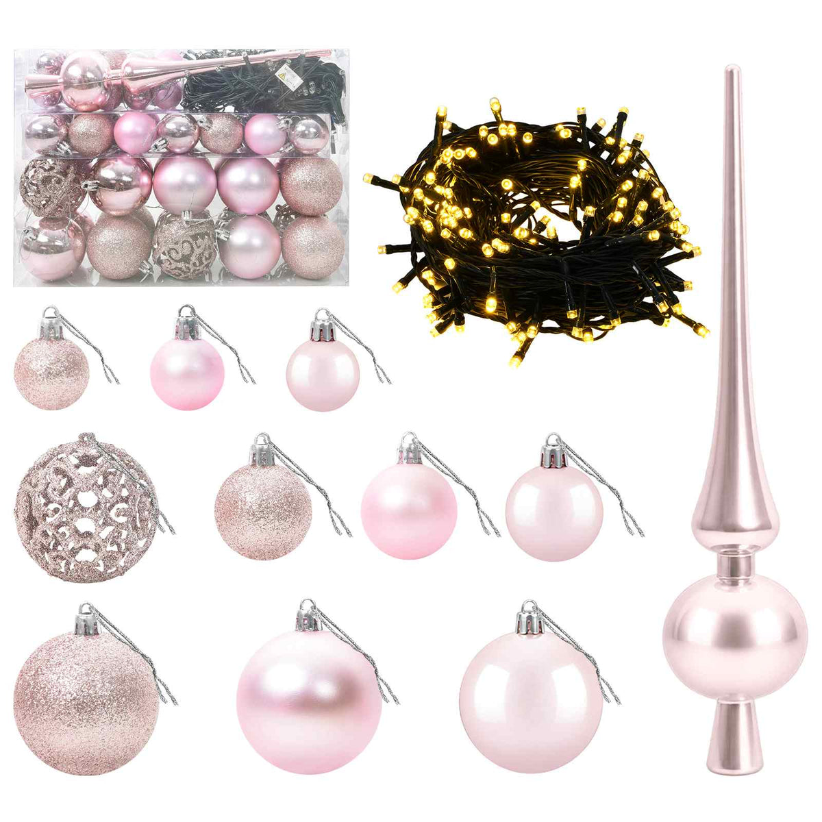 Albero di Natale artificiale con palline 150 cm 150 LED