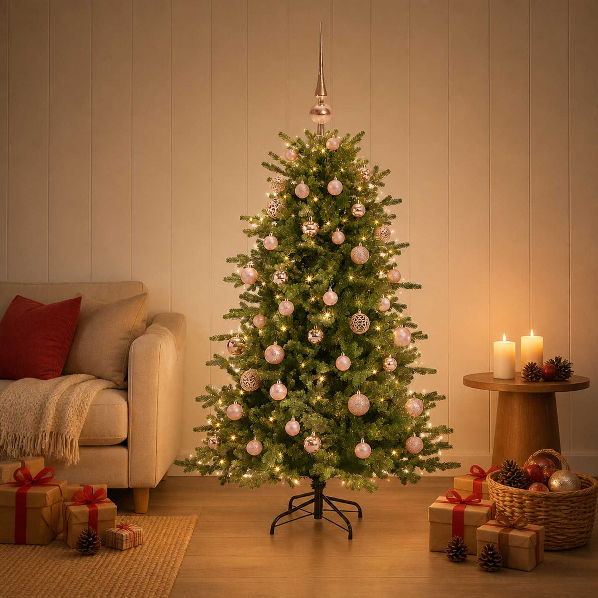 Albero di Natale artificiale con palline 150 cm 150 LED