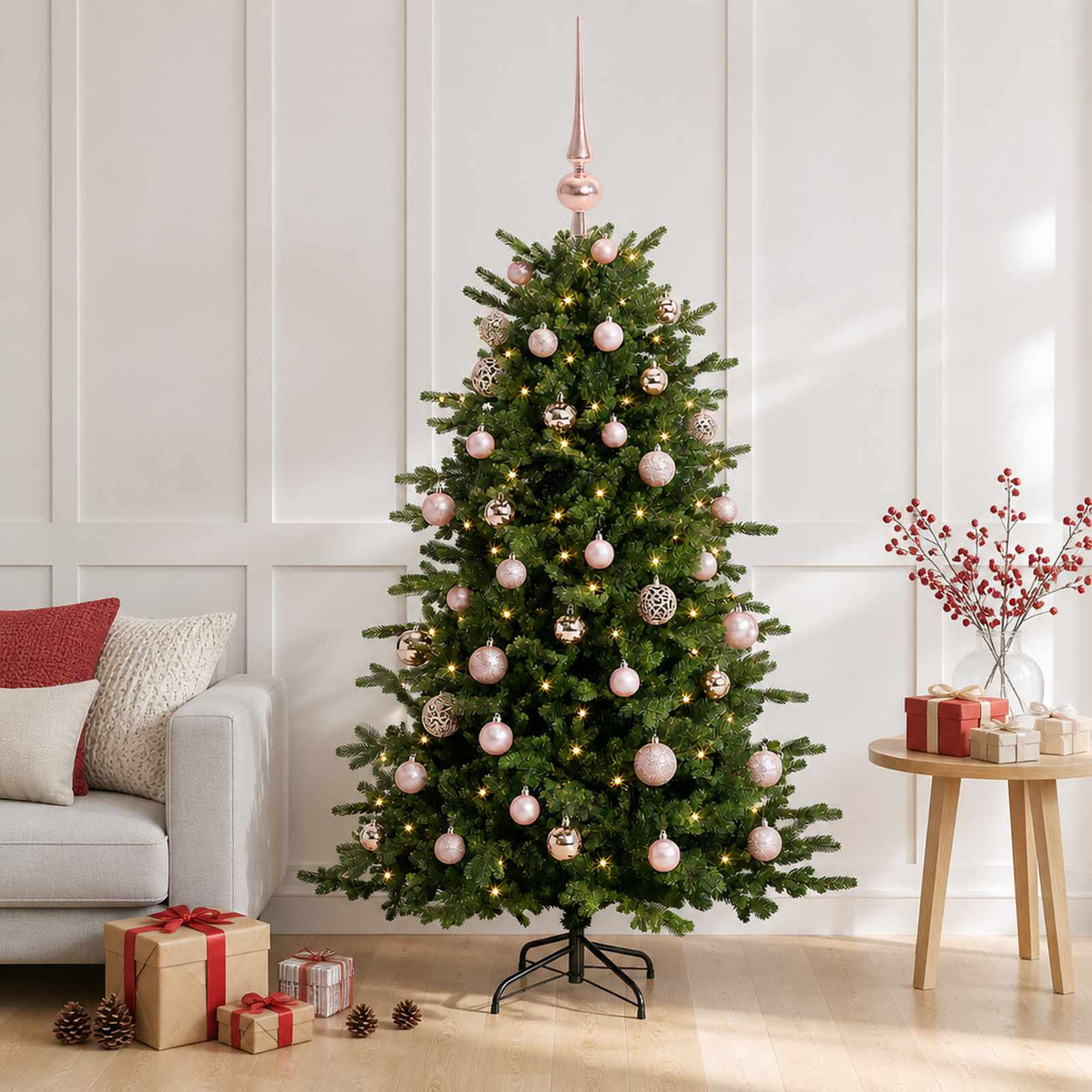 Albero di Natale artificiale con palline 150 cm 150 LED