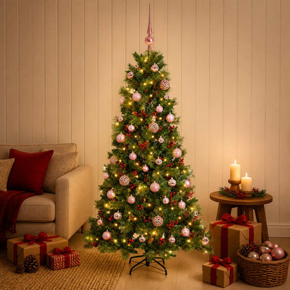 Albero di Natale artificiale con palline 150 cm 150 LED