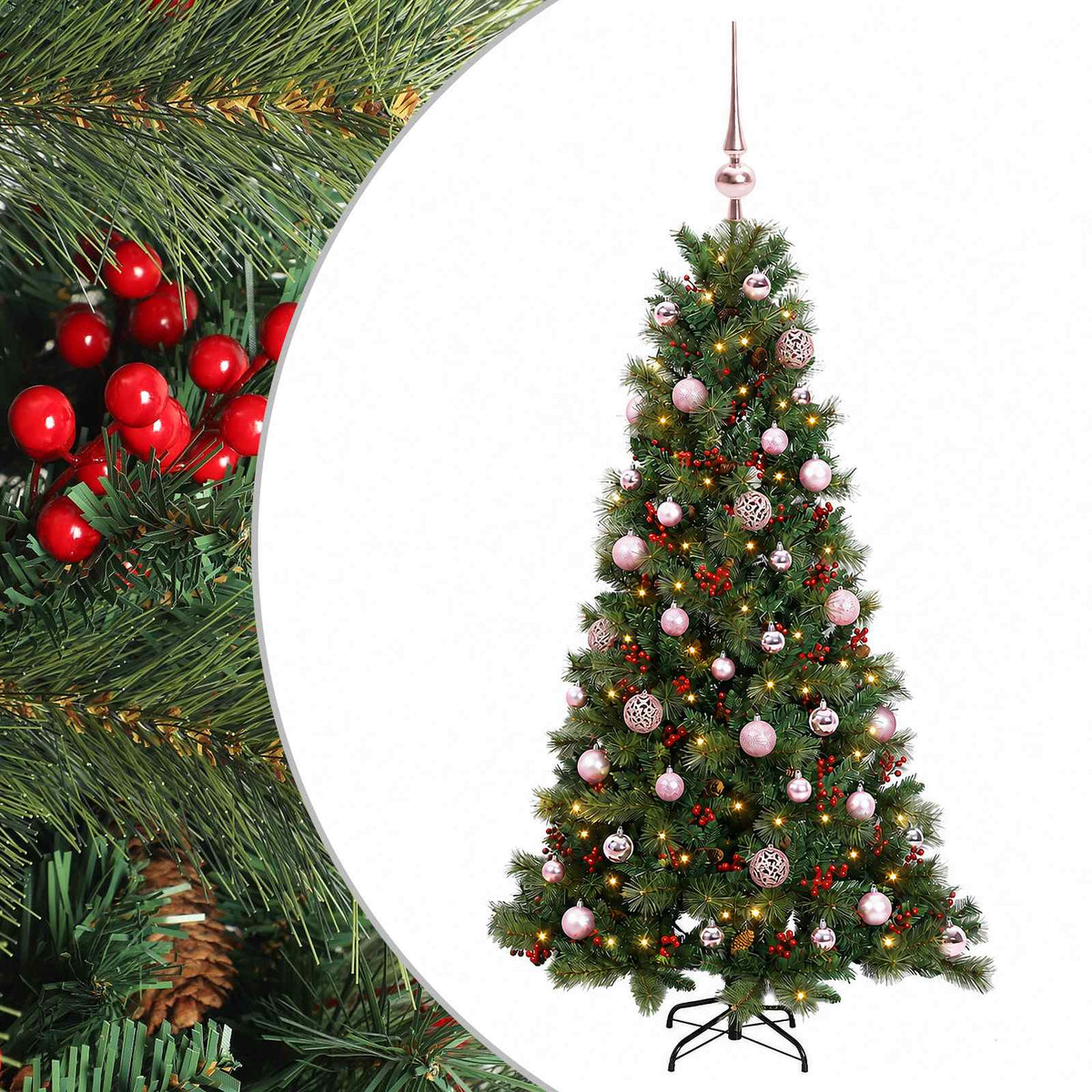 Albero di Natale artificiale con palline 150 cm 150 LED
