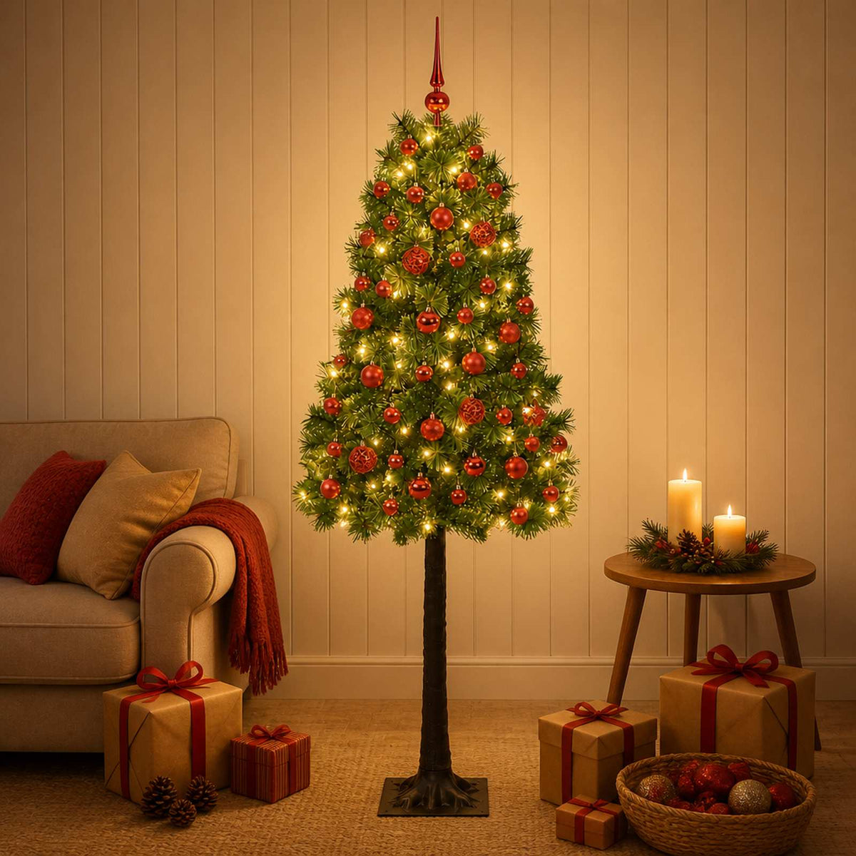 Albero di Natale artificiale con rami snodati e palline 120 cm