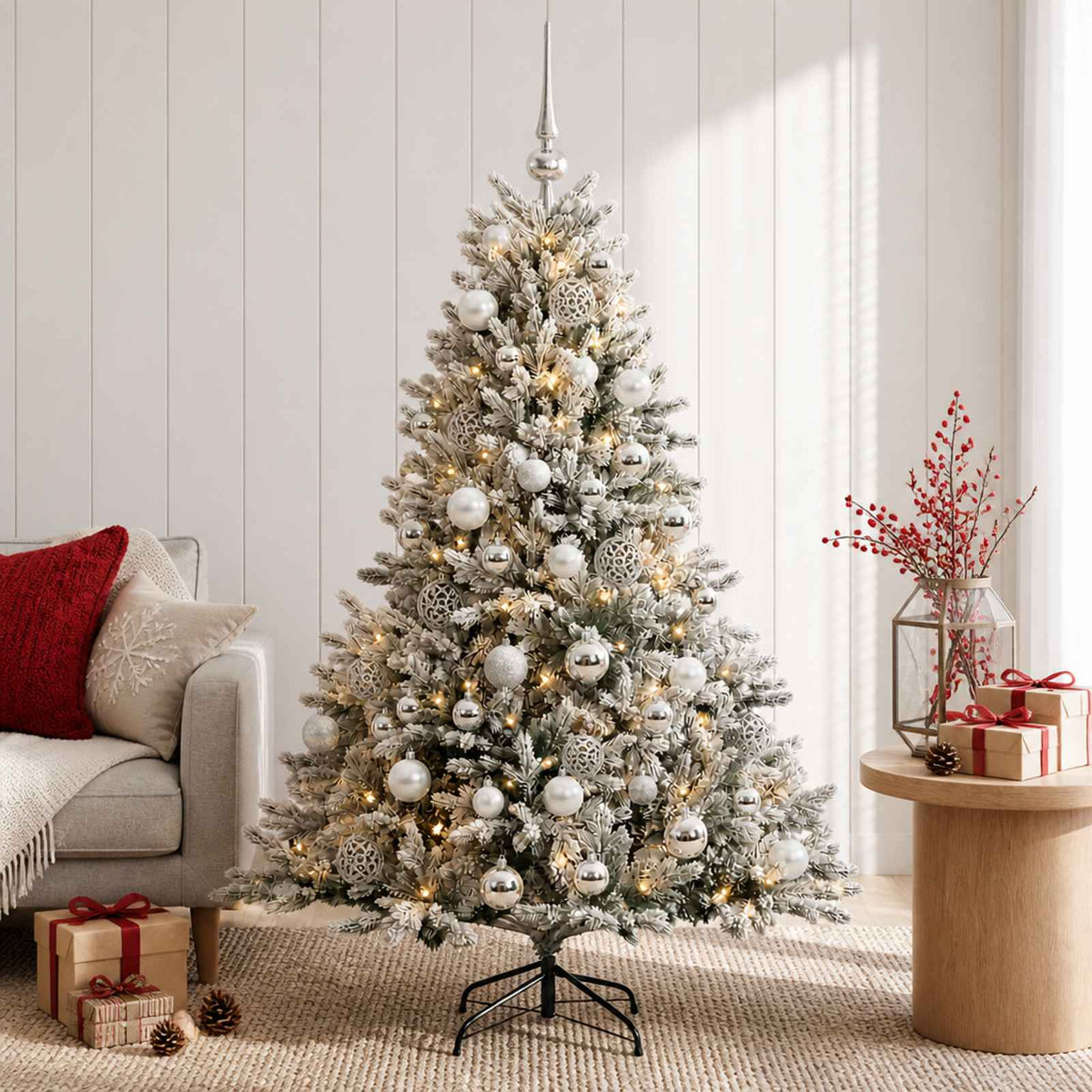 Albero di Natale artificiale con palline 120 cm 150 LED