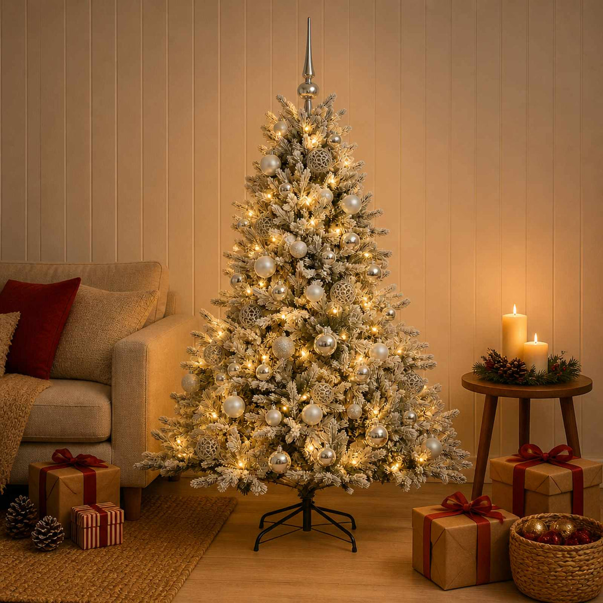 Albero di Natale artificiale con palline 120 cm 150 LED