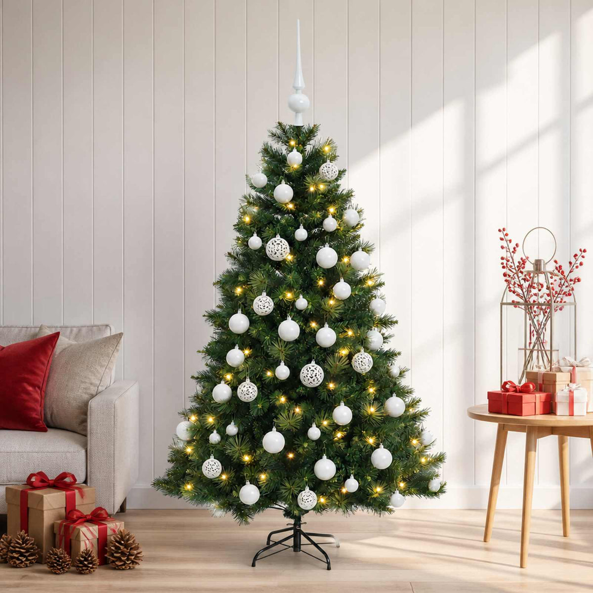 Albero di Natale artificiale con palline 120 cm 150 LED