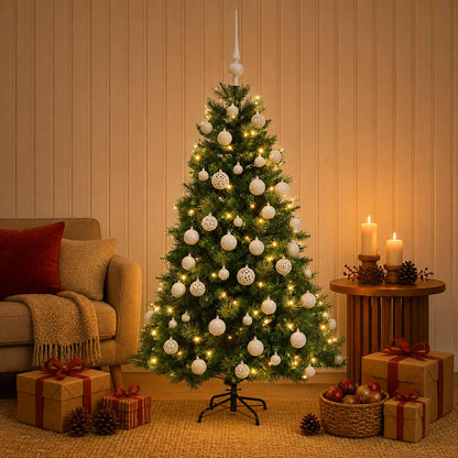 Albero di Natale artificiale con palline 120 cm 150 LED
