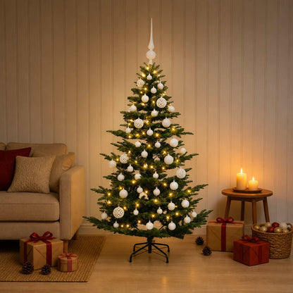 Albero di Natale artificiale con palline 150 cm 150 LED