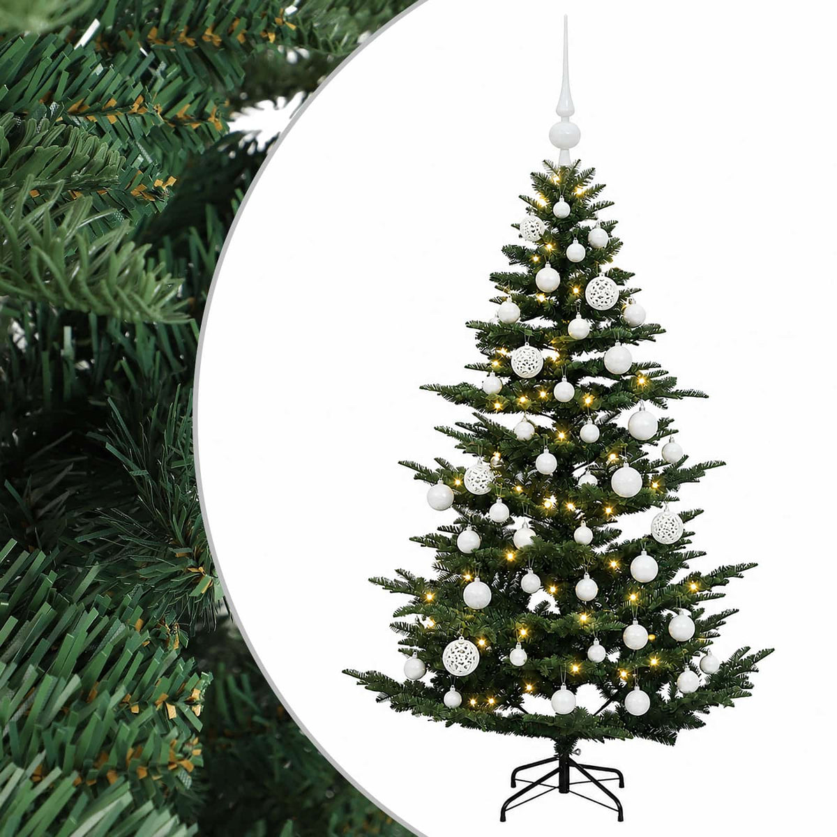 Albero di Natale artificiale con palline 150 cm 150 LED