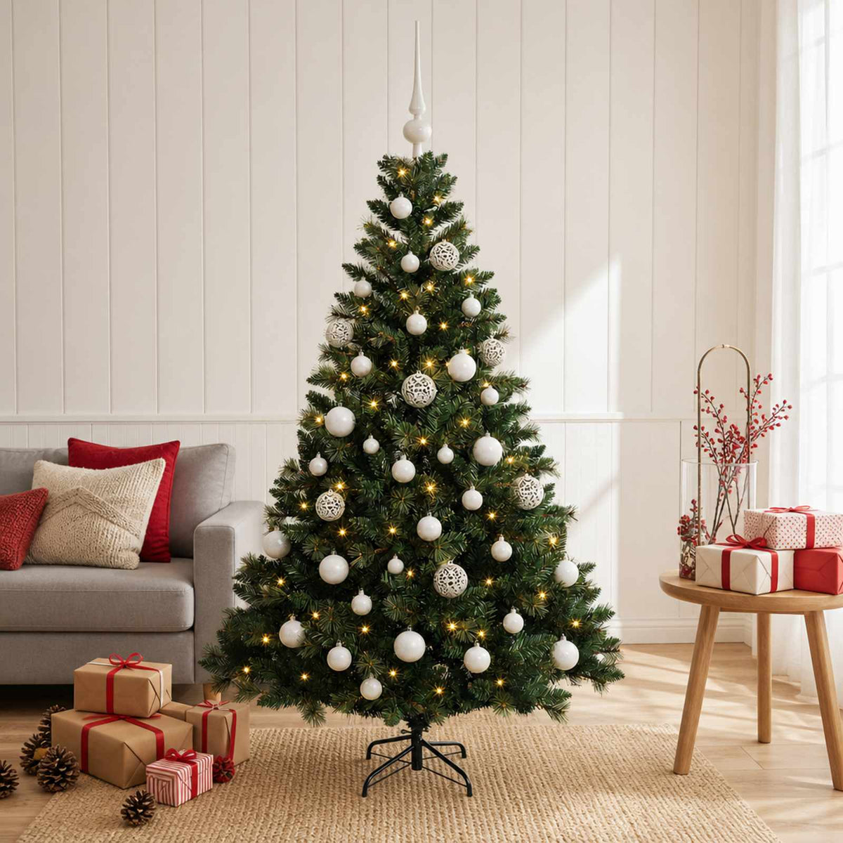 Albero di Natale Artificiale con Palline 150 cm 150 LED