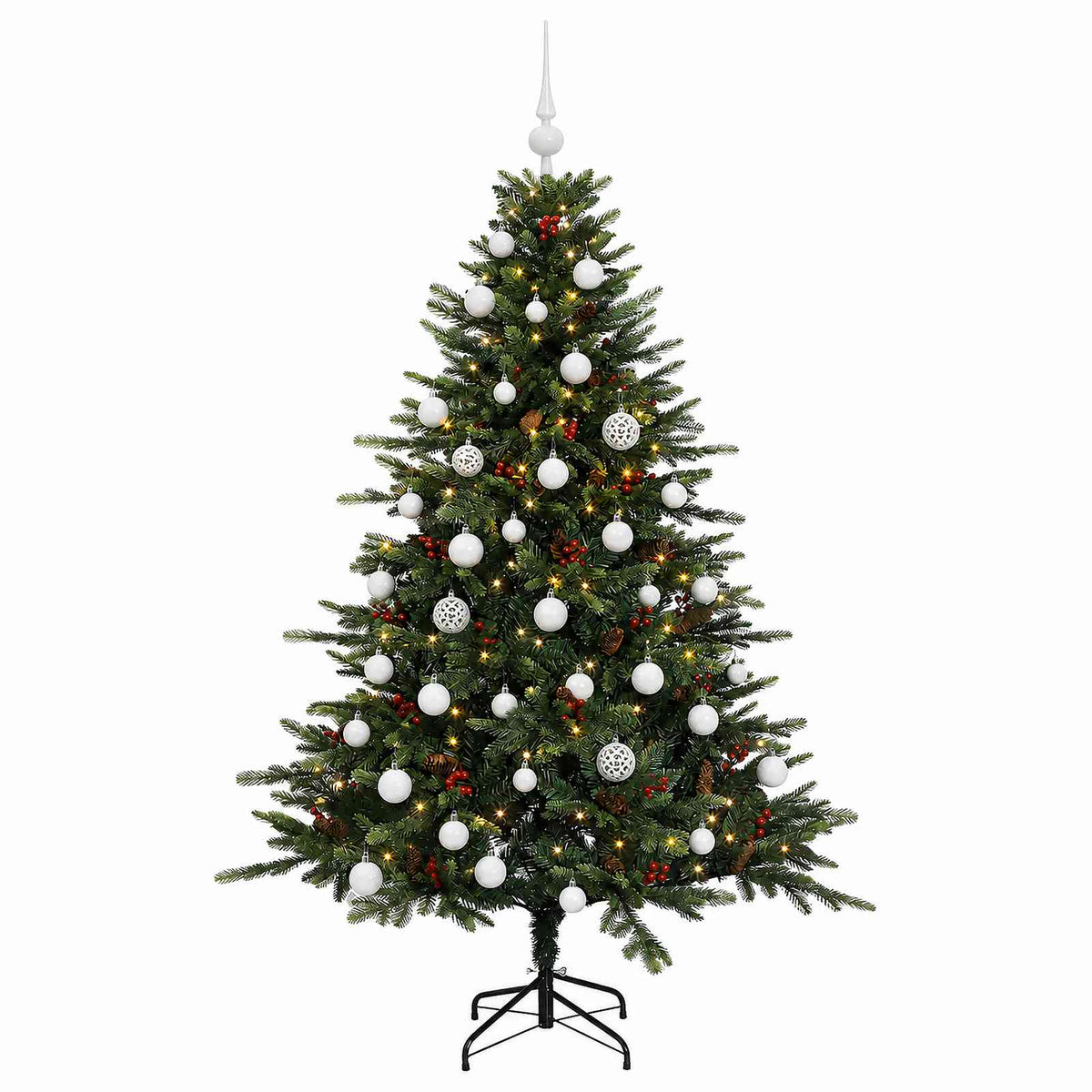 Albero di Natale artificiale con palline 150 cm 150 LED