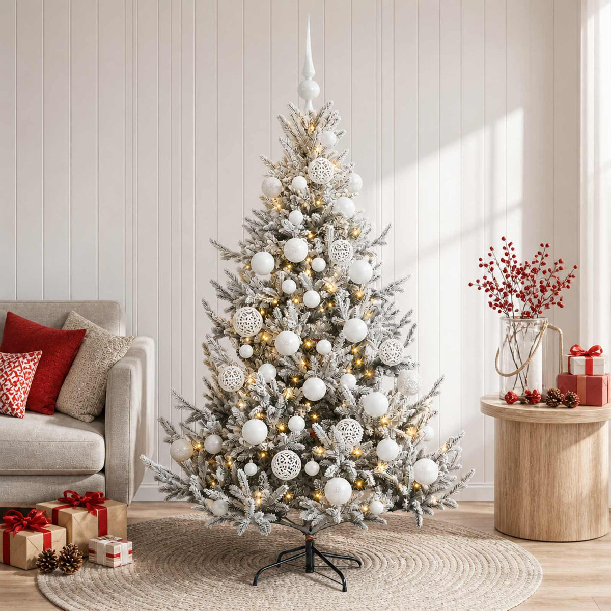 Albero di Natale artificiale con palline 150 cm 150 LED