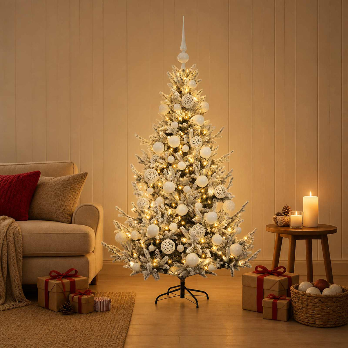 Albero di Natale artificiale con palline 150 cm 150 LED