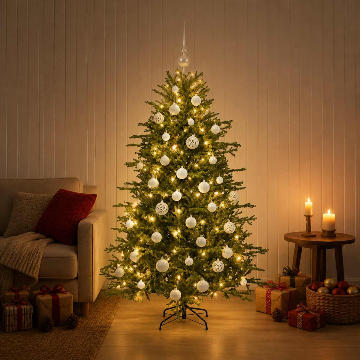 Albero di Natale artificiale con palline 150 cm 150 LED | homemem39